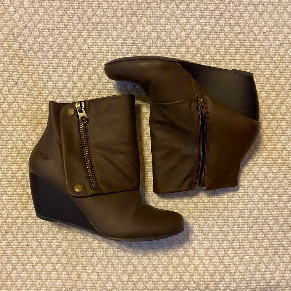 Blowfish Wedge Ankle Booties, Brown + Zippers